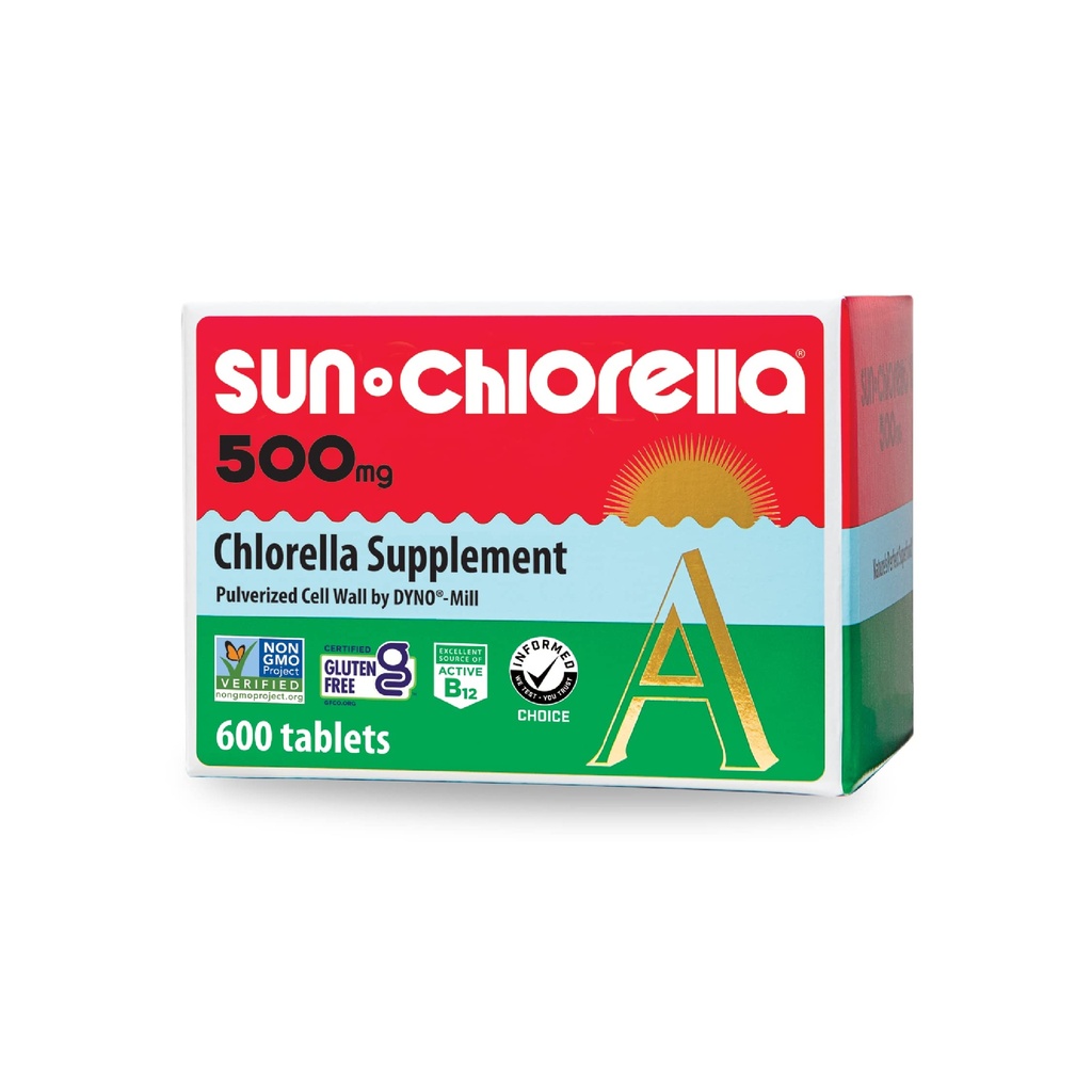 Sun Chlorella 500mg 全身健康 绿色藻类超级食品补充剂 -- -- 免疫防御、古特健康、自然净化、能源靴 -- -- 氯phy、B12、铁、蛋白质 -- -- 非GMO -- -- 600 平板电脑