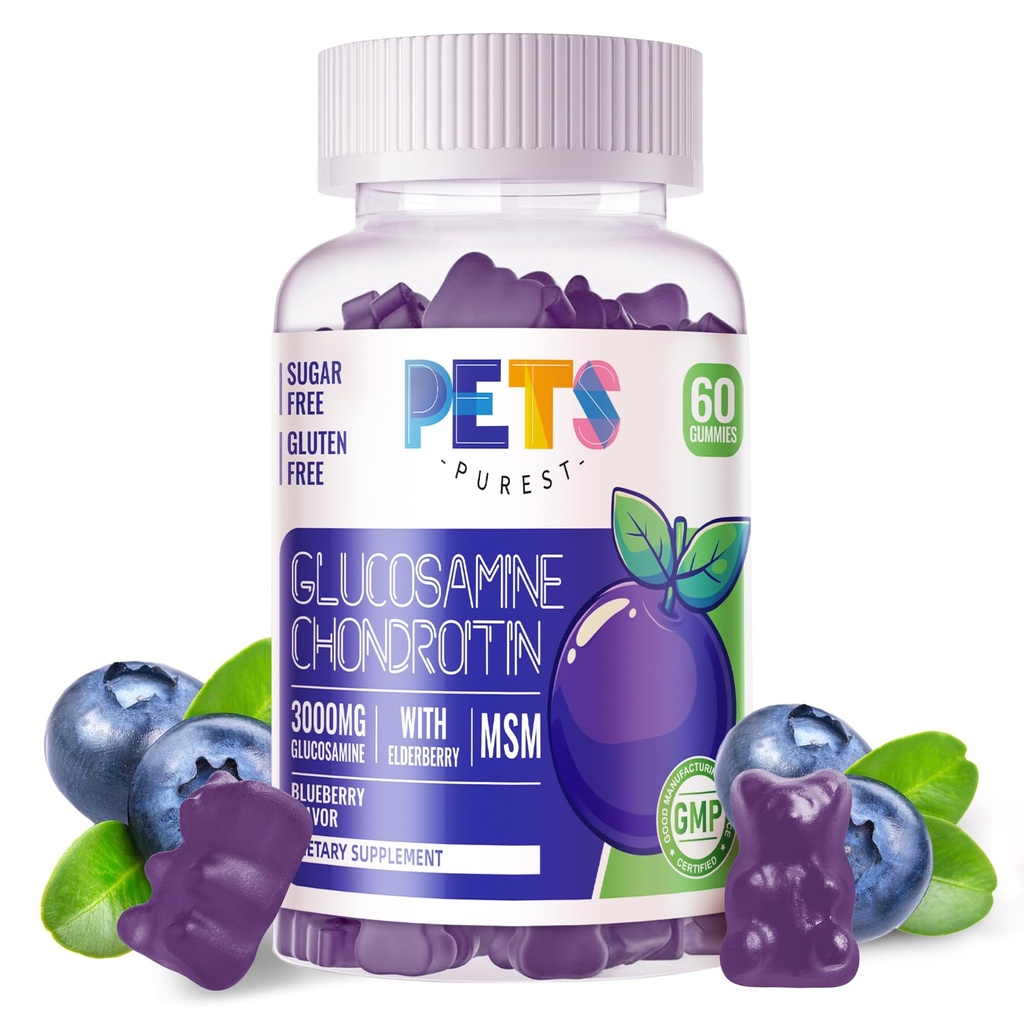 Pets Purest Glucosamine Chondroitin Gummys配有MSM和长老莓外加力——联合支持,成人、男女抗氧化剂免疫辅助剂。 60
