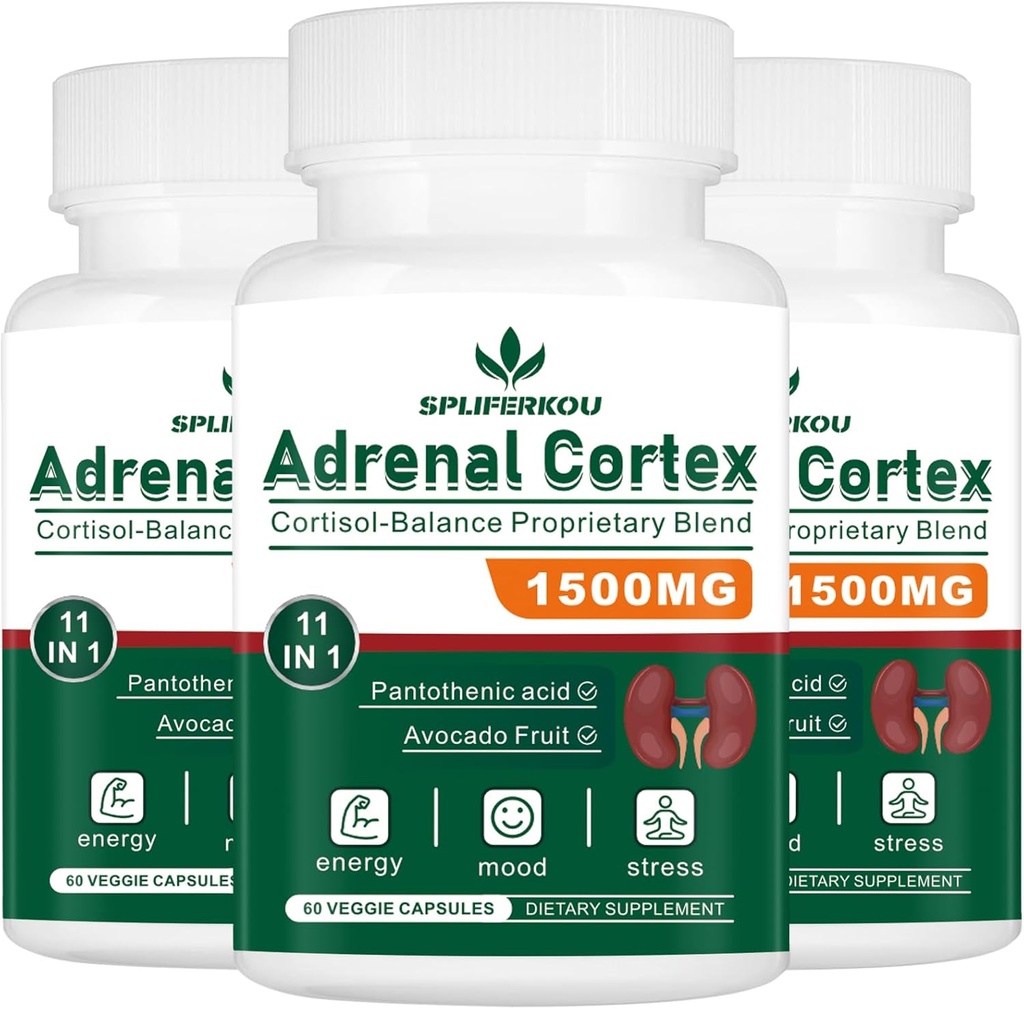 11-in-1 肾上腺素支持补充剂,配有泛神酸和Ashwagandha的Cortisol补充剂 - 支持健康的肾上腺功能、能量和放松 - 180 Capsules