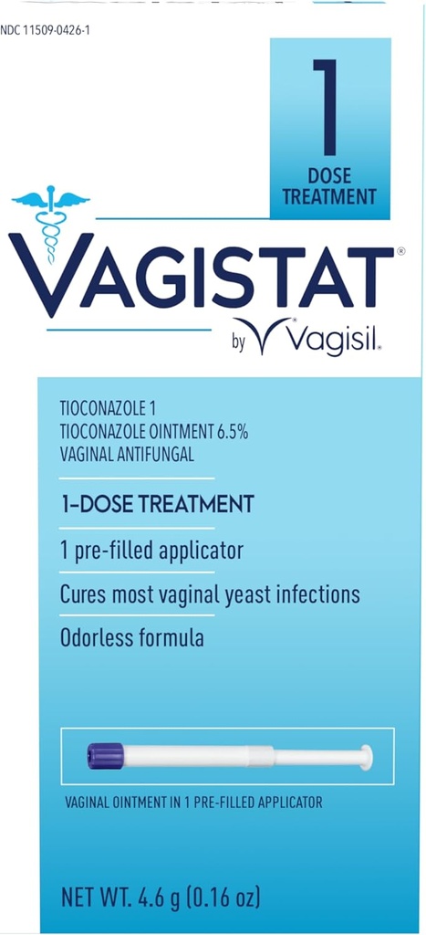 Vagisil Vagustat 1日 妇女单鹿 Yeast感染治疗、抗风膏有助于恢复外部痒痒和刺激、1 预填无触摸阴道应用(包1)