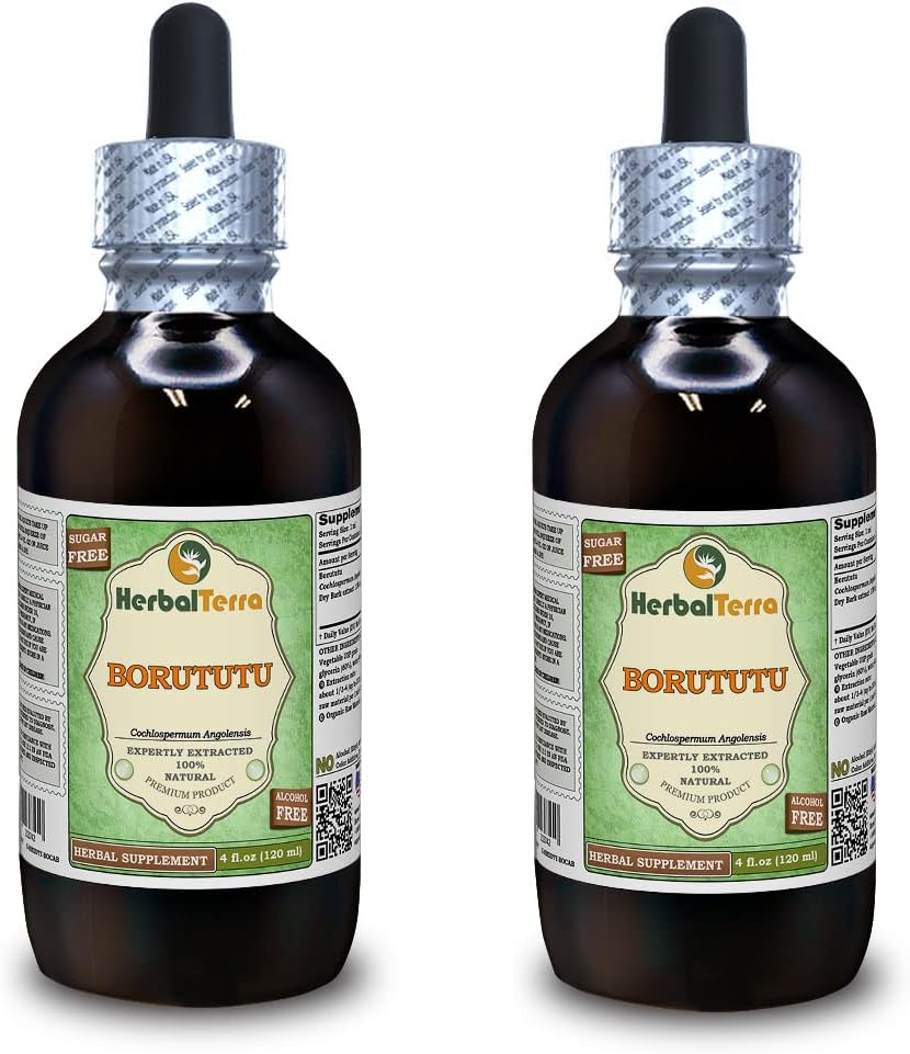 Borututu (Cochlospermum angolensis) Glycerite, 干根无酒精液体提取物(Brand name: Herbalterra, proudly made in USA) 2x4 fl.oz (2x120 ml) (英语).