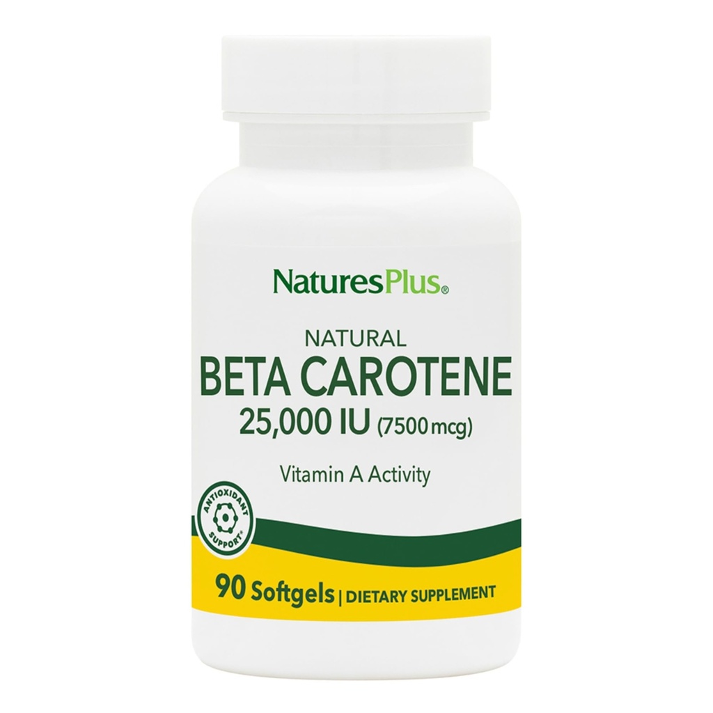 Natures Plus Natural Beta Carotene - 25,000 iu维生素A & Vitamin E, 90 软胶 - 眼部补充剂,抗氧化剂, 自由激进和自然细胞防御中的艾滋病 - Gluten-free - 90 services
