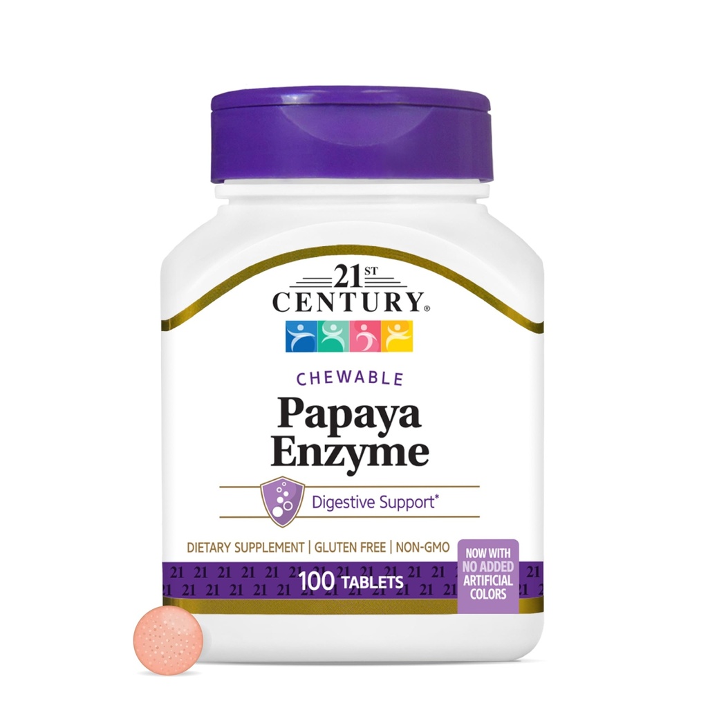 21世纪木瓜酶 Chewable(100 Counter),Papaya & Pineapple 消化酶促进古特健康,热带火焰,非GMO,Gluten-Free,无添加盐,人工火焰