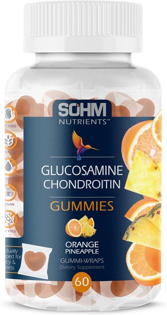 SOHM Glucosamine和Chondrotin Gummys 60 个人包装,支持联合健康与骨骼健康,Glucosamine Chondroitin Gummys 男女蔬菜(Pineapple,Orange)