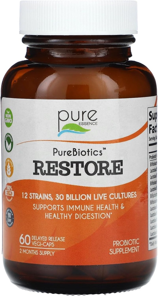 PURE ESSENCE LABS 修复Probiotic 补充 30亿 CMU - 男女的Probiotics - 12 Strains for Immun 支持和消化性健康 - 天然支持缓解便秘(60盖)