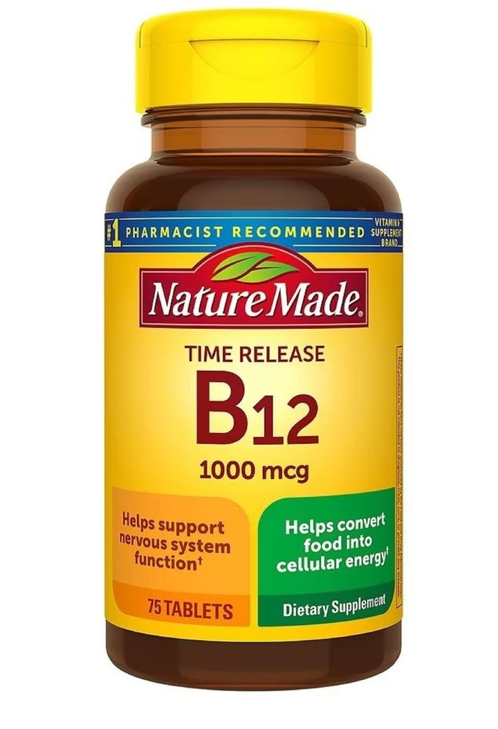 Nature Made Vitamin B12 1000 mcg, 能源代谢支持的饮食补充, 时间释放, 75平板电脑,.