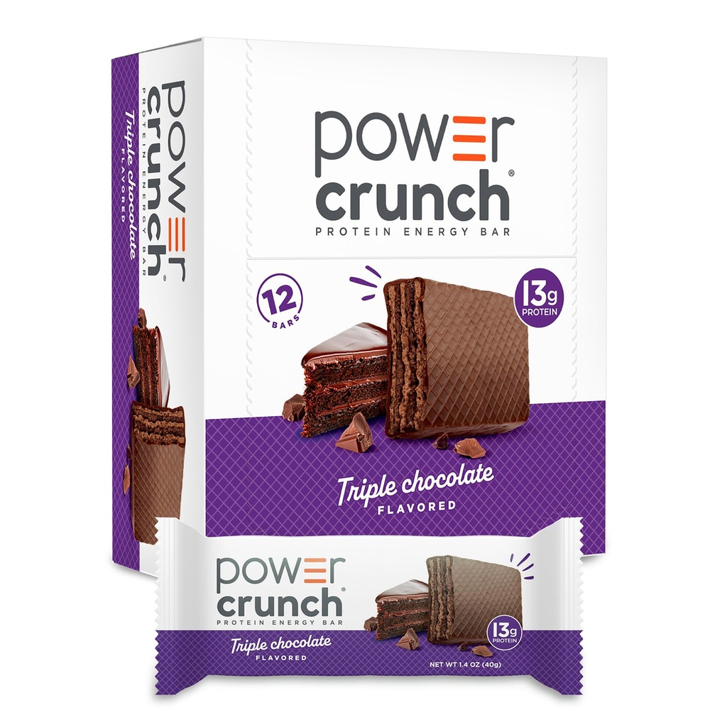 Power Crunch 蛋白质 Wafer Bars, 高蛋白质小吃, 味道美味, 三份巧克力, 1.4 Ounce (12 Counter)
