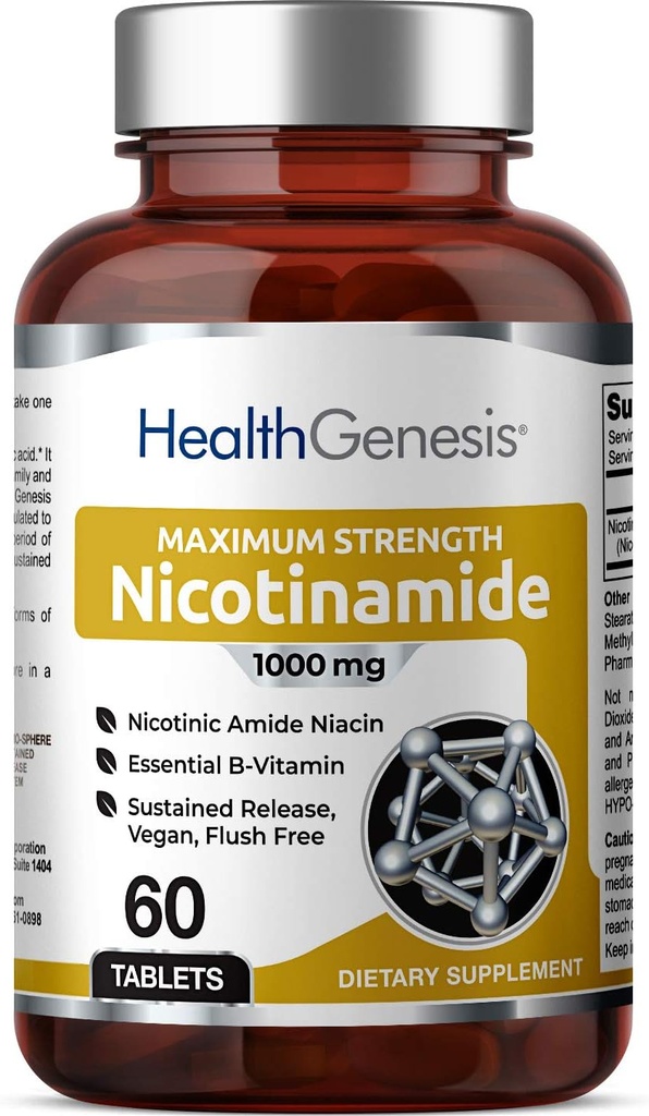 B-3 Nicotinamide 1000 mg 60 Tabs 超强慢释放 - 天然无氟维他命公式 → Gluten-free Nicotinic Amide Niacin → 支持皮肤健康 → 细胞修复支持