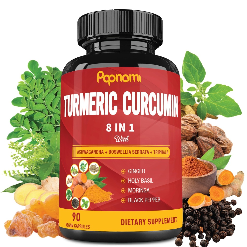 Turmeric Curcumin Capsules - 90 Coles 3个月供应量 - Blended Ashwagandha, Moringa, Ginger & More - 豁免、联合、消化和健康支持