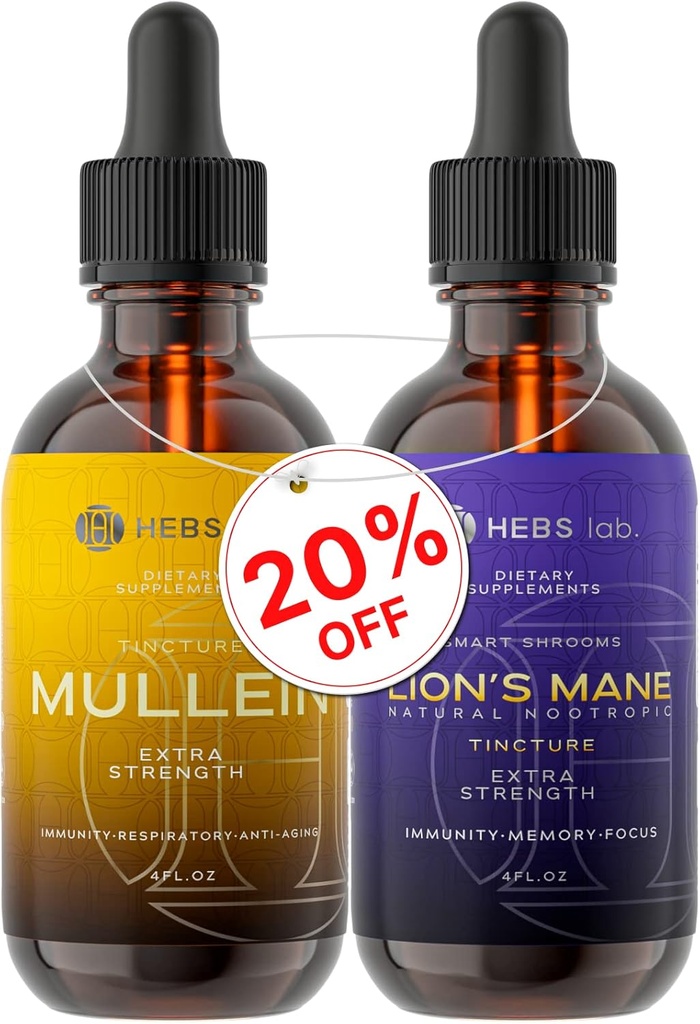 Bundle - Mullein 叶片提取 & Lions Mane 蘑菇补充 - 呼吸支持和大脑支持