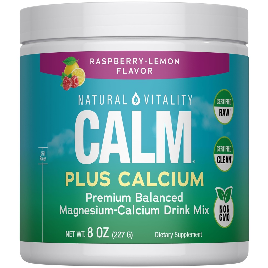天然维生 CALM 镁补充饮料 Mix Plus Calcium, 抗压力饮料 Mix Powder, 配有钙, 蔬菜与非GMO, Raspberry Lemon, 8 oz