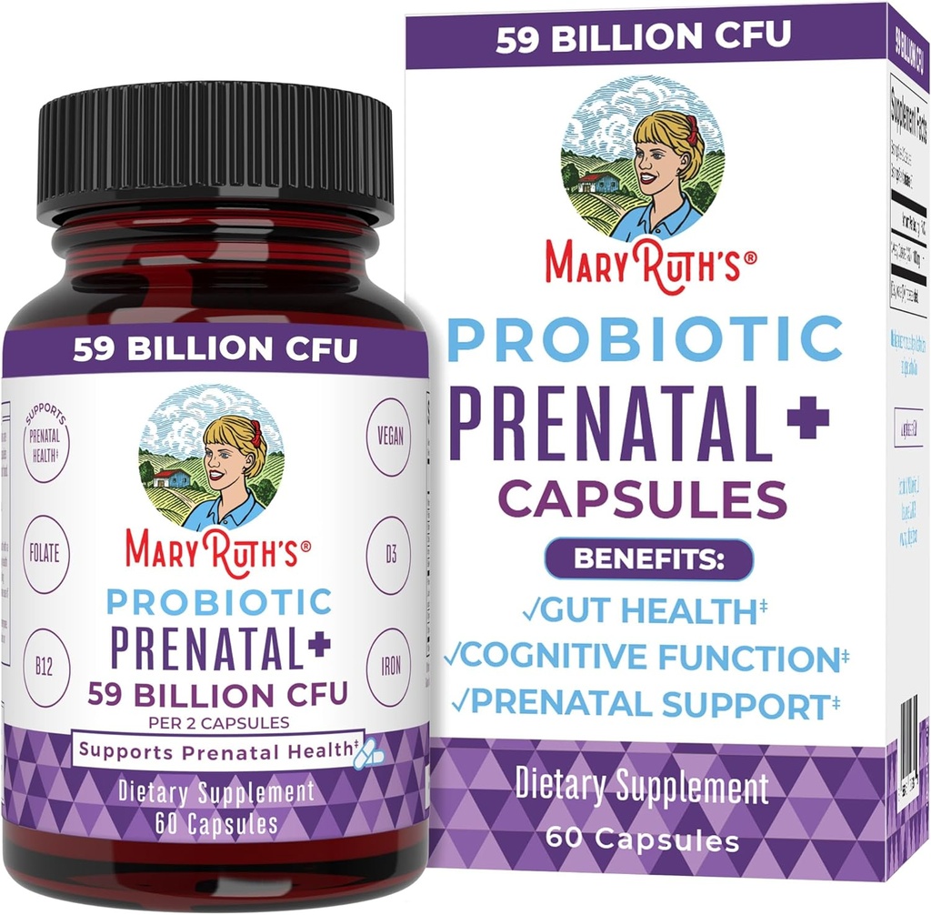 玛利亚鲁斯组织 产前维生素和抗生素 5900亿 CPU 维生素 D3和B12 铁 | Folate | Selate | Choline | Vegan | Non-GMO | 60 Capsules