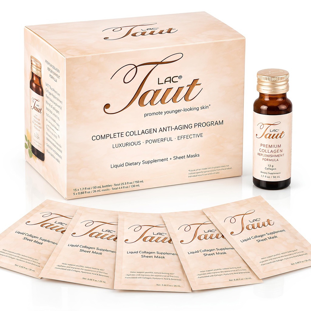 TAUT 海洋Collagen饮料和面罩 — — 13,000mg 水解Collagen蛋白与Hyaluronic Acid for Youth, Radiant Skin — — 包括15瓶和5面罩(30天供应)