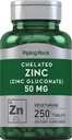 (原始内容存档于2017-09-21). Piping Rock Chelate Zinc 50mg 250 tablets | Gluconate | Vegetarian, Non-GMO, Gluten Free Supplement.