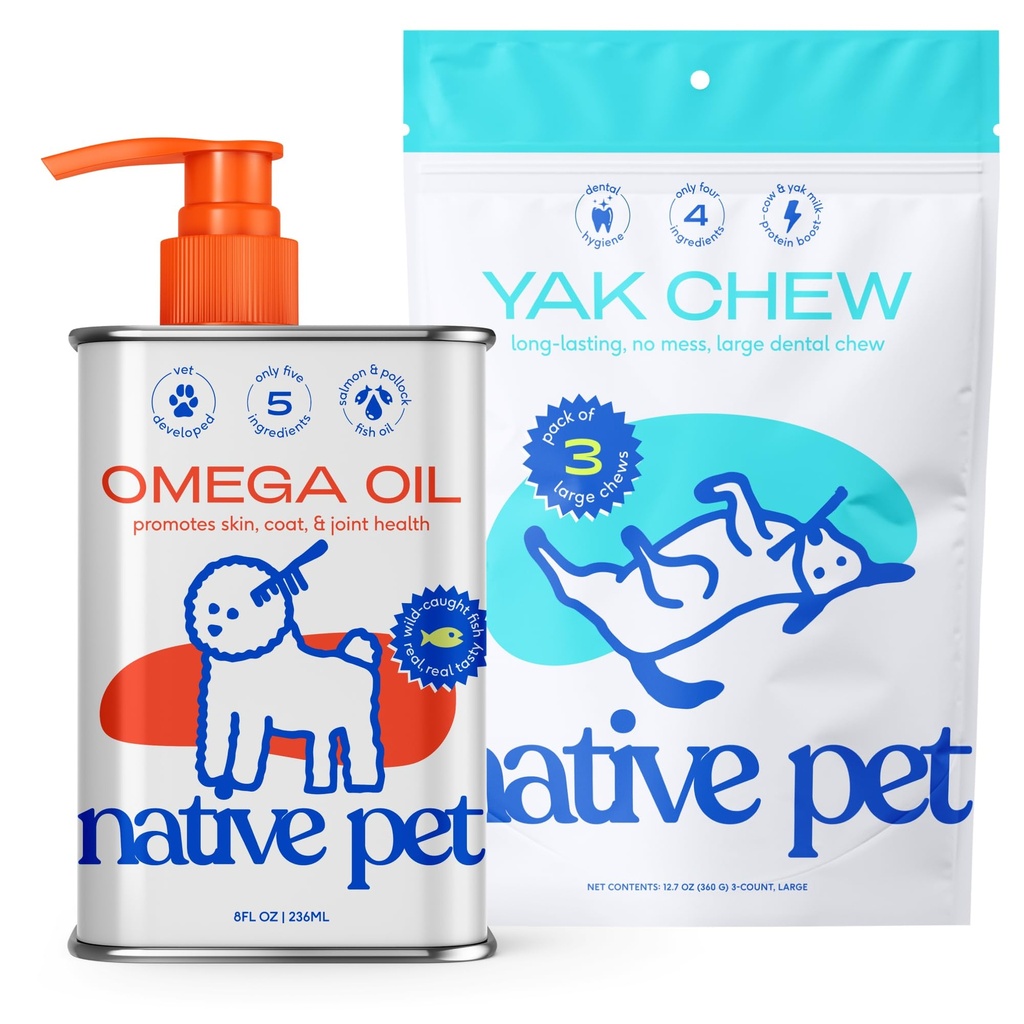 原生宠物奥米加油换狗 - 狗鱼油补充剂 & Yak Chews for Dogs | | Pasture-Raized and Organic Yak Cheese Himalayan Churpi Chews & 8 Oz. & 3 大亚克嚼.