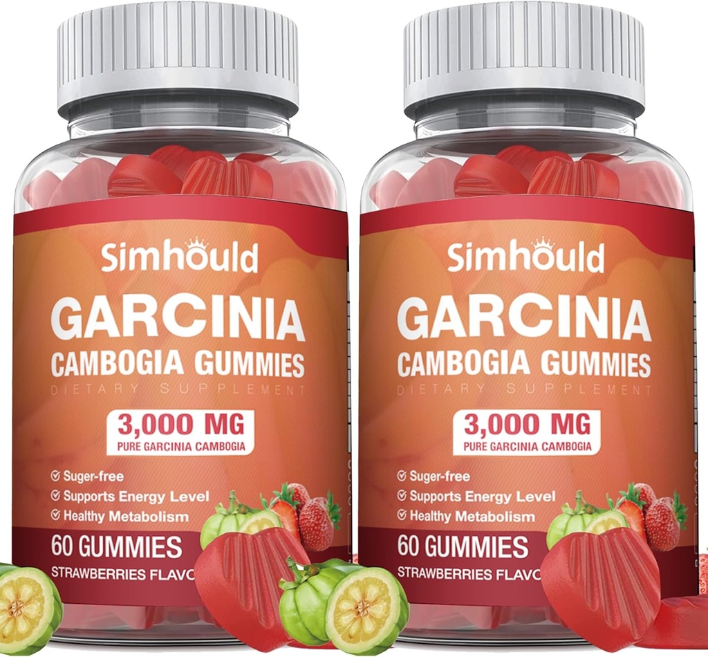 2 Pack Free Sugarinia Cambogia Gummys - 3000mg 95% HCA 配L-Carnitine, Energy Boost, 草莓 Flavor Gummy Easier to Take Than Pills & Capsules 120 Counts (英语).
