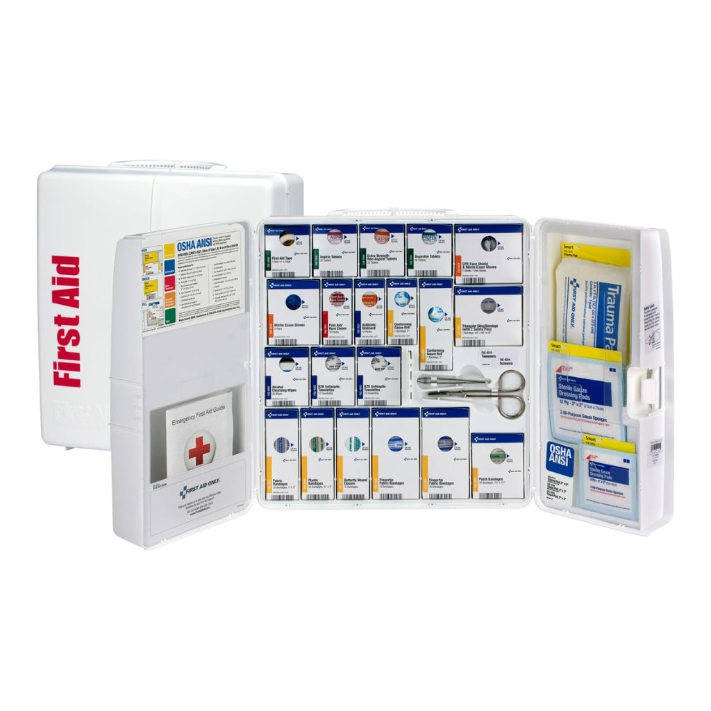 急救单1000-FAE-0103 智能合规50-Person OSHA Compliant First Aid Kit for Business,大型塑料急救包配药,245件