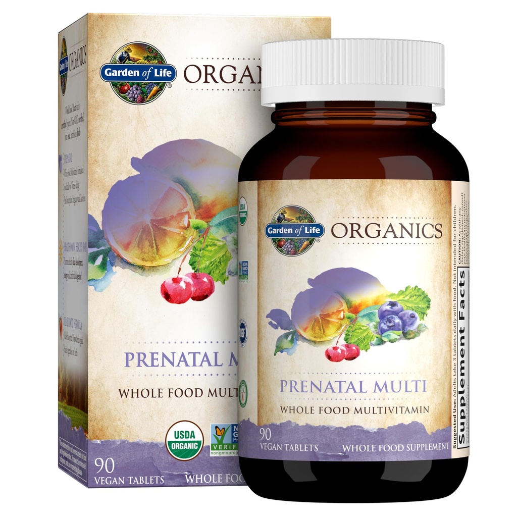 生命组织花园 妇女产前多维生素与维生素D3, B6, B12, C & Iron, Folate for Energy & Health Fetal Development — Organic, Non-GMO, Gluten-Free, Vegan, 90天供应