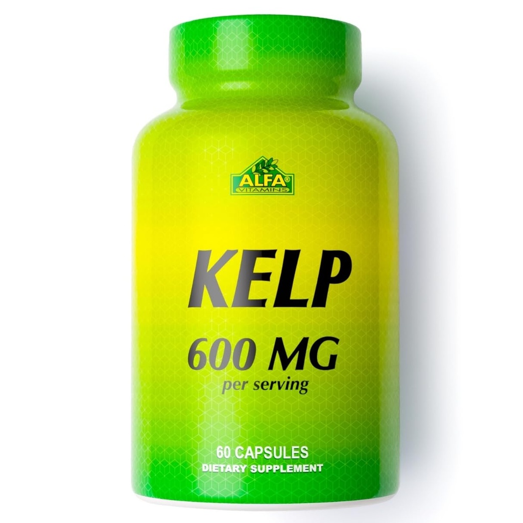 ALFA VITAMINS Kelp 补充,600mg of Natural Seawed Kelp (Ascophyllum Nodosum),富于碘和富可安,支持甲状腺素和元酸功能,健康日维生素,非转基因生物,90片