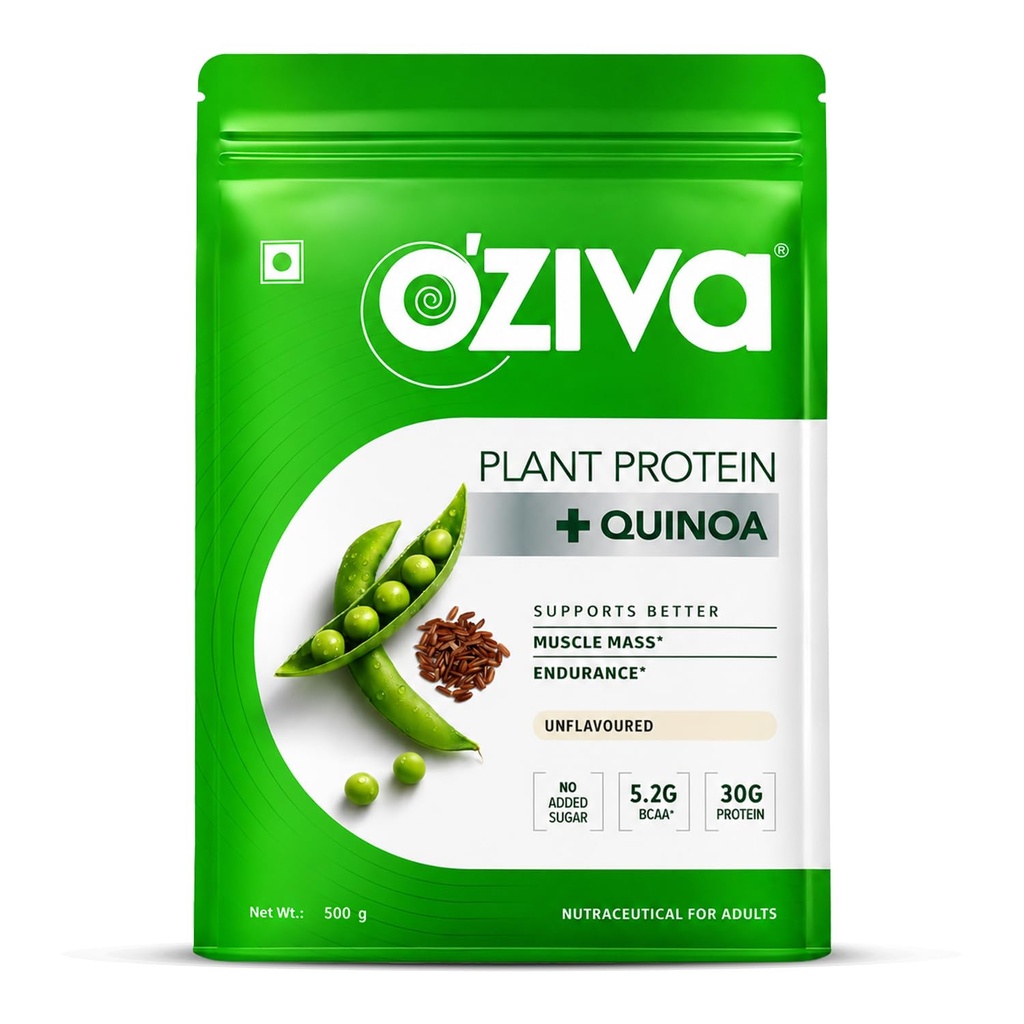 OZiva 有机植物蛋白质 蛋白质 | 500 Gm | (30g Vegan 蛋白质 - Pea 蛋白质 a, Brown Rice 蛋白质 & Quinoa, Soy Free),用于日常健身,靴子豁免,不好吃(1.1磅)