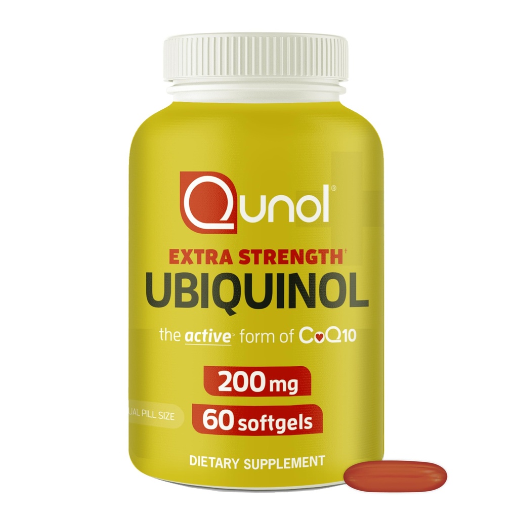 Qunol 200mg Ubiquinol, 强大的抗氧化剂促进心脏和血管健康, 能源生产必需, 天然补充 活性形式 CoQ10, 60 Counter