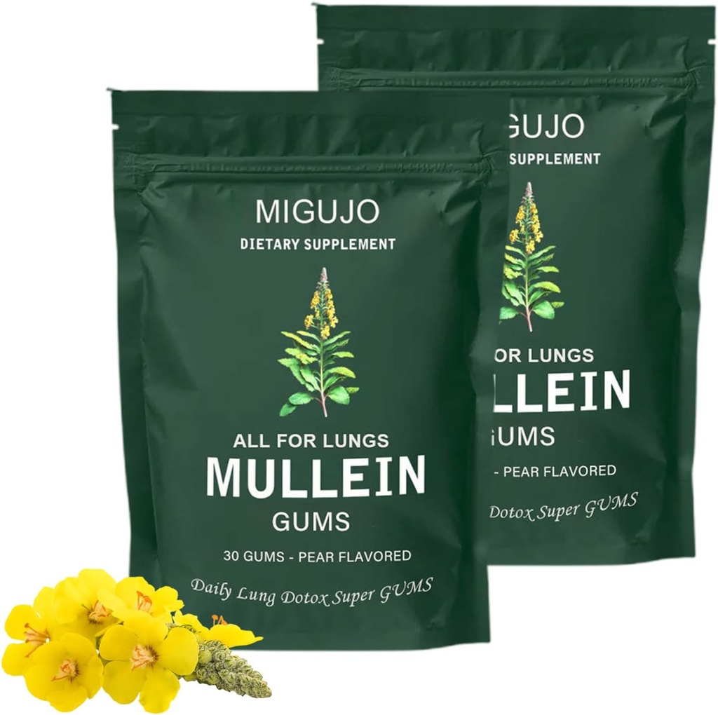 Mullein Lung清洁剂修复胶体、Mullein Gum、Lung清洁剂修复胶体 -- -- 梨粉、Mullein Leaf 草药提取剂,用于肺健康和辛纳斯救济(2袋)