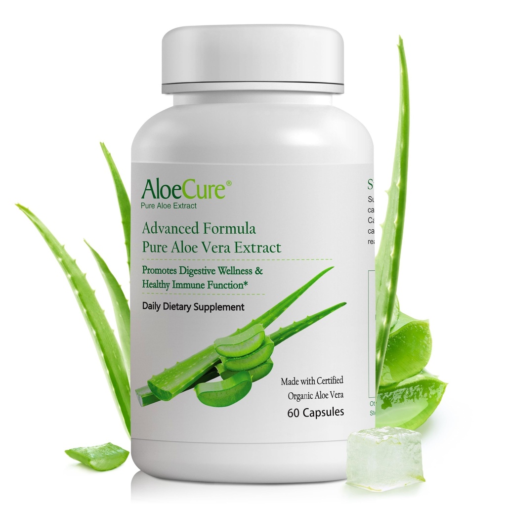 AloeCure Organical Aloe Vera Capsules, 160,000mg 内阿卢叶等效, 支持古特,消化,和免疫健康, 帮助保持平衡胃酸, Aloin Free, 60 Capsules