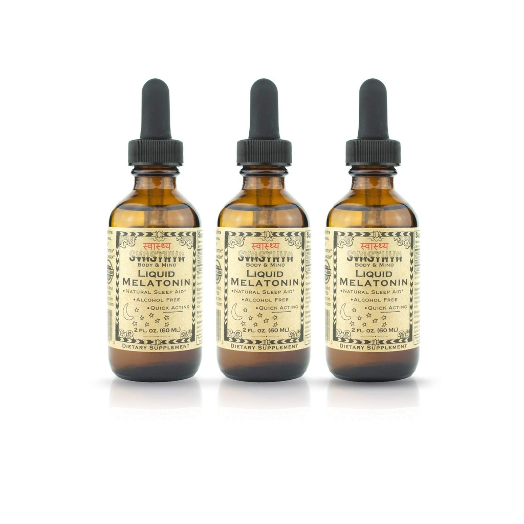 Svasthya Body & Mind Liquid Melatonin - 促进自然睡眠 - 成人和儿童无酒精,美国制造,GMP, 2 oz - 3 Pack