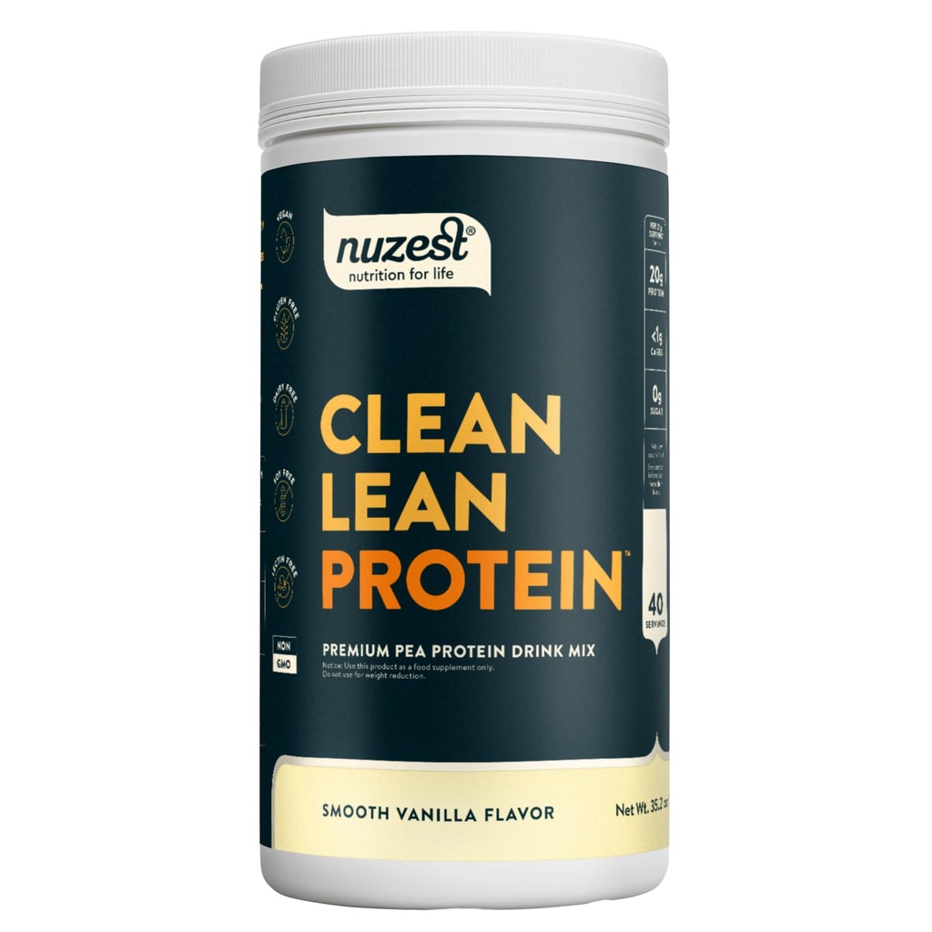 Nuzest - Pea蛋白粉 - Clean Lean protein, Premium Vegan 植物基蛋白粉, 乳品自由, Gluten Free, GMO Free, 蛋白质摇摆, 平滑香草, 40种服务, 2.2磅
