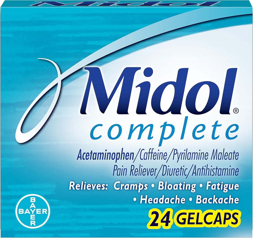 Midol 完整的 Gelcaps, 24 Count Boxes (Pack of 4), 包装 May Vary