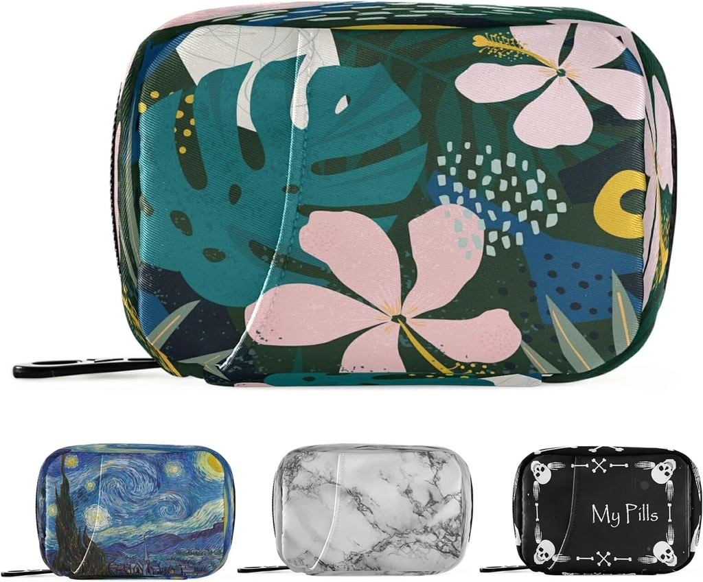 Naanle Hawaiian棕榈叶花药盒 7日药盒 旅行药盒组织者 带Zipper Portable Weekly Case Contract 大小的维他命补充器