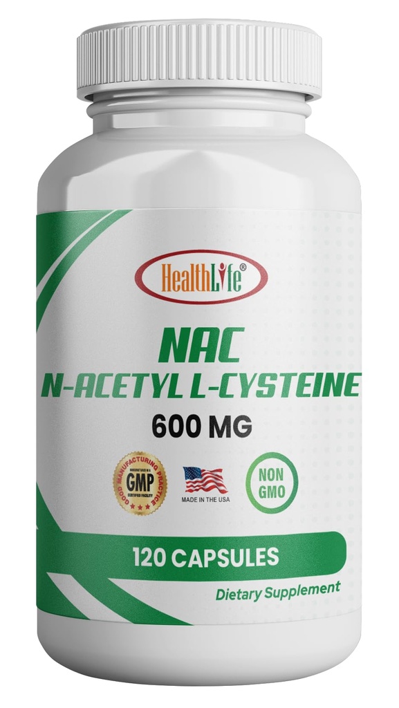 健康生活 N-乙酰L-Cysteine (NAC) 600mg, 120 capsules - 非GMO, Gluten Free, 120 services