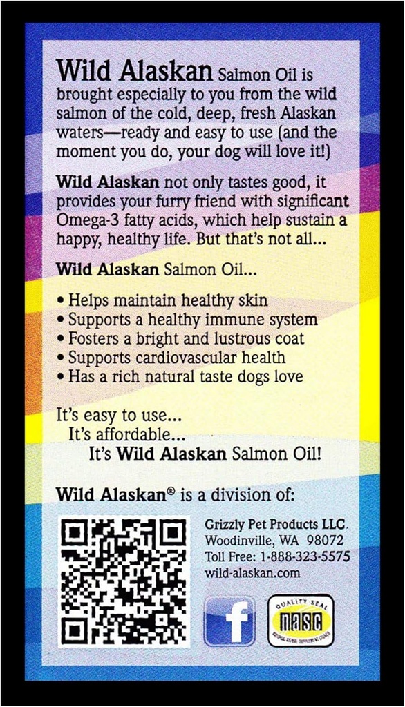 野生阿拉斯加皮肤 & Coat Salmon Oil 基于Omega-3 对狗,16 fl.oz.