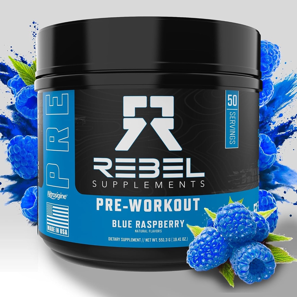 Rebel SuppersTM Blue Razz loaded Pre Workingout QQ 极端泵,激光焦点,无神经能量 QQ 7000mg L-Citrulline, 4000mg Beta Alanine, 1500mg Nitrosigine , 350mg Cafeine → 50 services