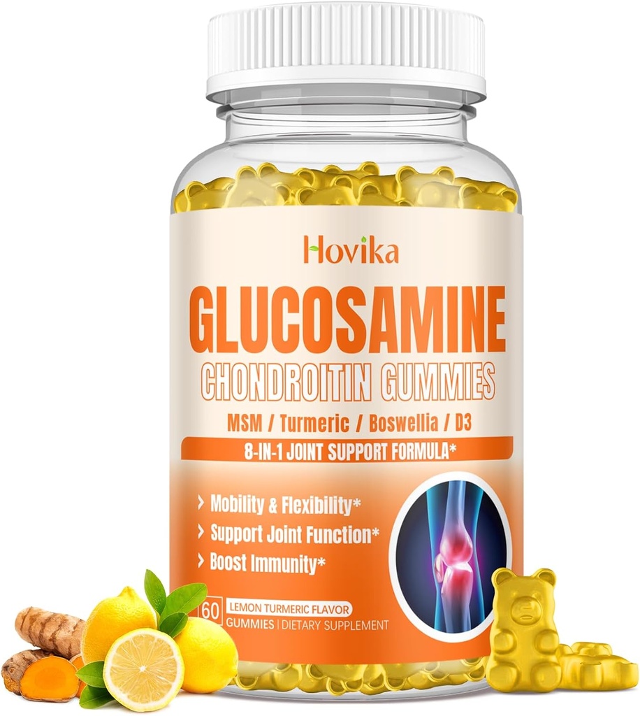 Glucosamine Chondroitin MSM Gummys 1500mg - 与Turmeric,Boswellia,维生素D3,Hyaluronic Acid,抗氧化剂,成人免疫支持,男子和女子Vegan,60 Gummys联合支持补充