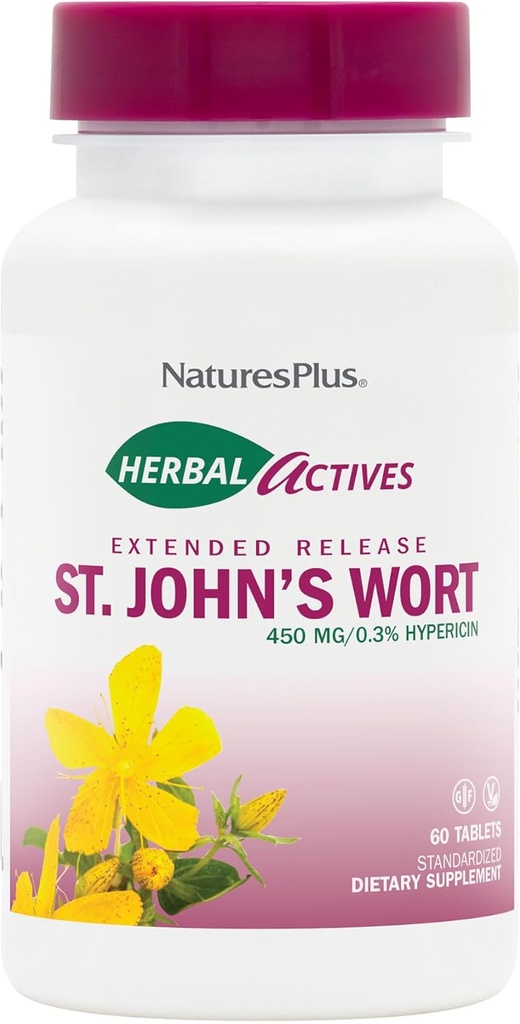 NaturesPlus Herbal Actives St. John's Wort扩展发行 - 60块平板电脑,包2 - 支持健康混合与积极展望 - 蔬菜,格卢滕免费 - 120 总服务