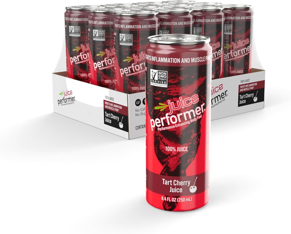 果汁表演者Tart Cherry Juice - 100%的果汁用于睡眠支持和增强肌肉恢复 - 性能恢复后饮料 - 超级食品 Athletic Fuel 8.4 Fl.Oz. (12 Pk) Gluten Free