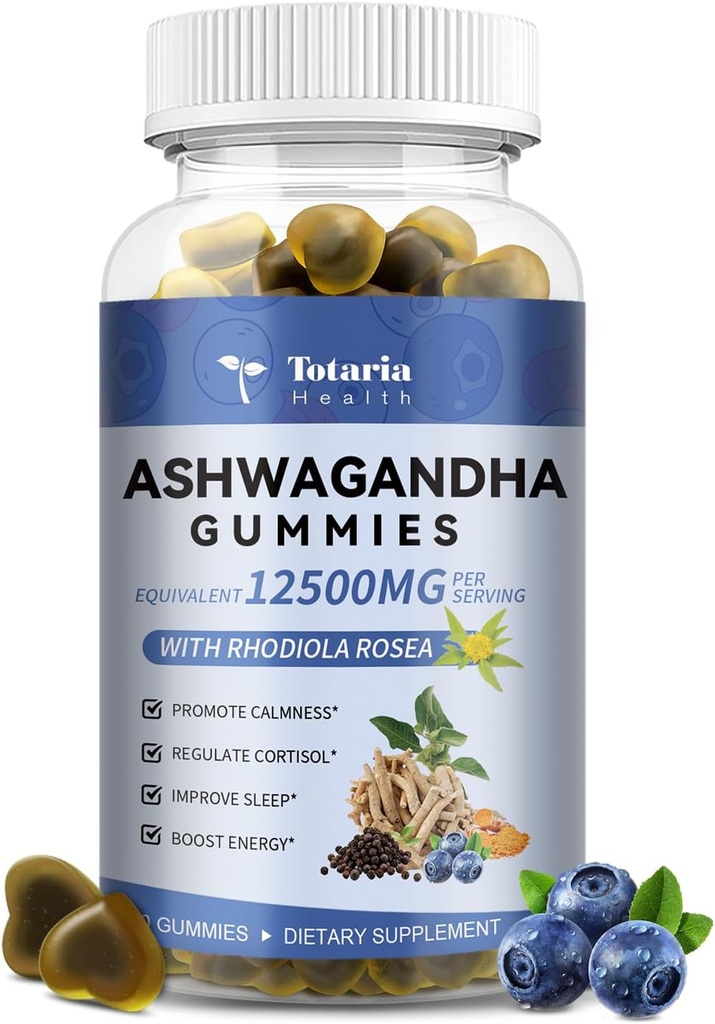 Totaria Free Ashwagandha 填充Gummys w/Vitamin D3, Glycincium, Rhodiola, 超强 Ashwa 根部 妇女和文部,用于放松、能源、科蒂索尔古米