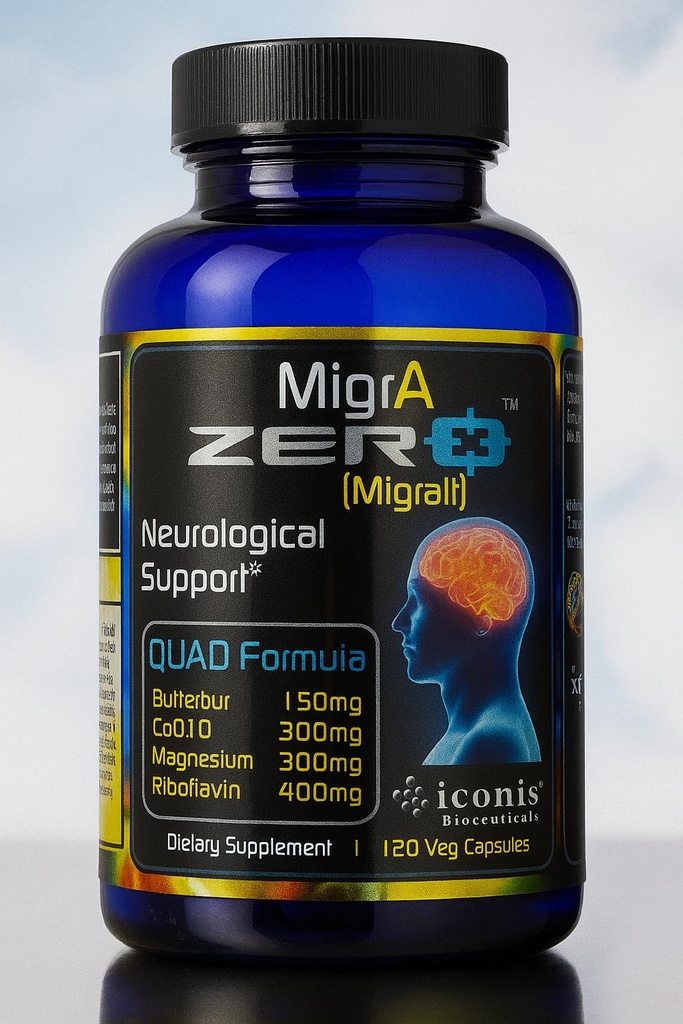 Migraine Relief, 配有 PA- Free Butterbur (150mg), CoQ10 (300mg), Glycnit镁 (300mg), 高雄瑞波夫拉文 (400mg) - Migra Zero (120 Caps) 最佳剂量给Migraine 苦难者
