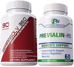 Serrraolv 360: 超强纤维包 - 溶解纤维机器人快速(Serrasolv 360 90 Cap & Previalin 60 Cap) 也帮助布洛丁,不适和平衡荷尔蒙
