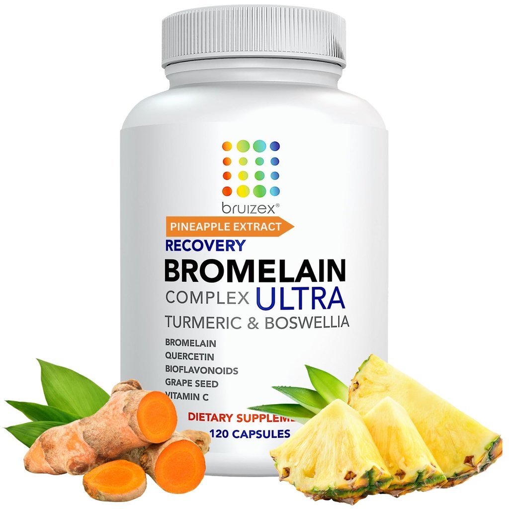 Bruizex Ultra Bromelain和Quercetin Brusing 救济补编,120 Capsules QQ Brusized Skin, 创伤恢复和疗养外科补编 包含 Bromelain, Quercetin, Turmeric 和 Boswellia