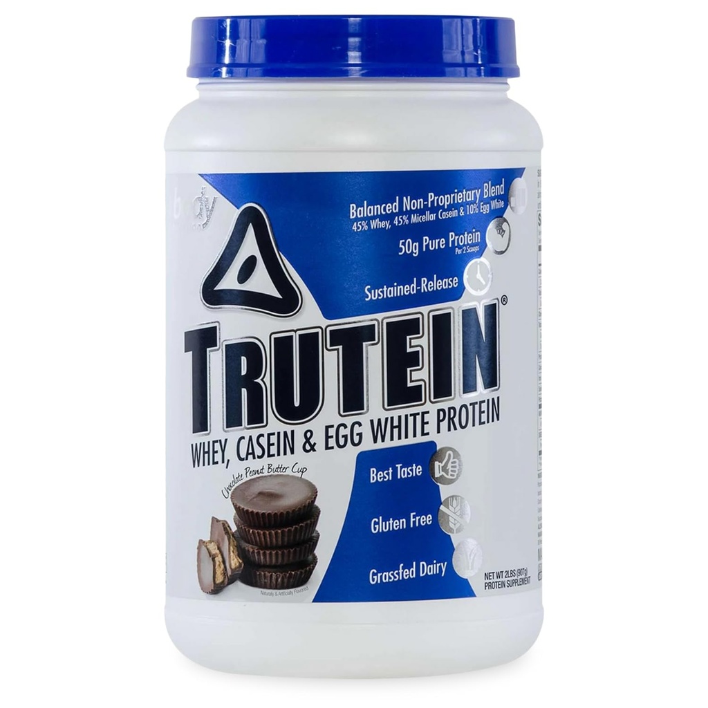 体营养 特鲁泰因高蛋白粉:45% Whey,45% Casein,10% Egg White,无胶,低钠,草药 Whey蛋白粉,Gym补充和早餐摇摆,巧克力花生酱,2lb
