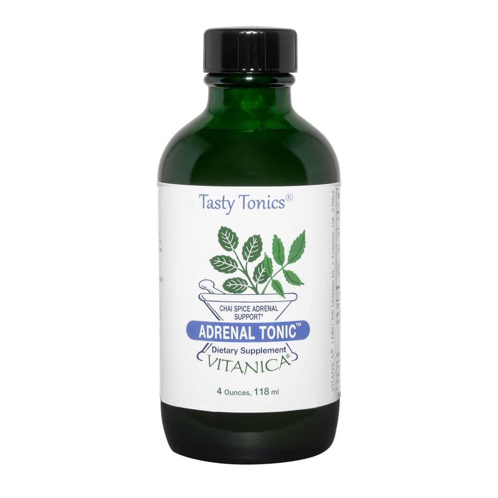 Vitanica Adrenal Tonic、Adrenal 补充和支持、无酒精、Vegan/Vegetarian、Chai Spice Flavor、4 Ounce