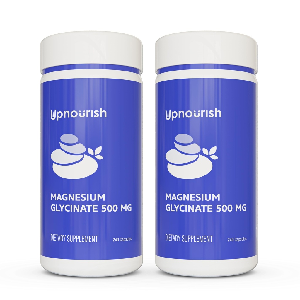 Up Nourish Chelateium Glycinate 500mg Capsules - 高吸收的镁Chelate - 纯镁  calm, Leg Cramps, 肌肉放松 480 Capsules