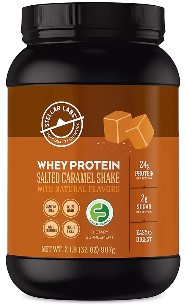 斯特拉尔实验室 Whey蛋白粉 配有 BCAA 的 & Whey Isolate QQ认证 低FODMAP, 非 GMOO, Gluten Free, Soy Free, 低卡布, Keto, 配有 Stevia QQ All Natural Lean Workout Shakes QQQ盐焦糖