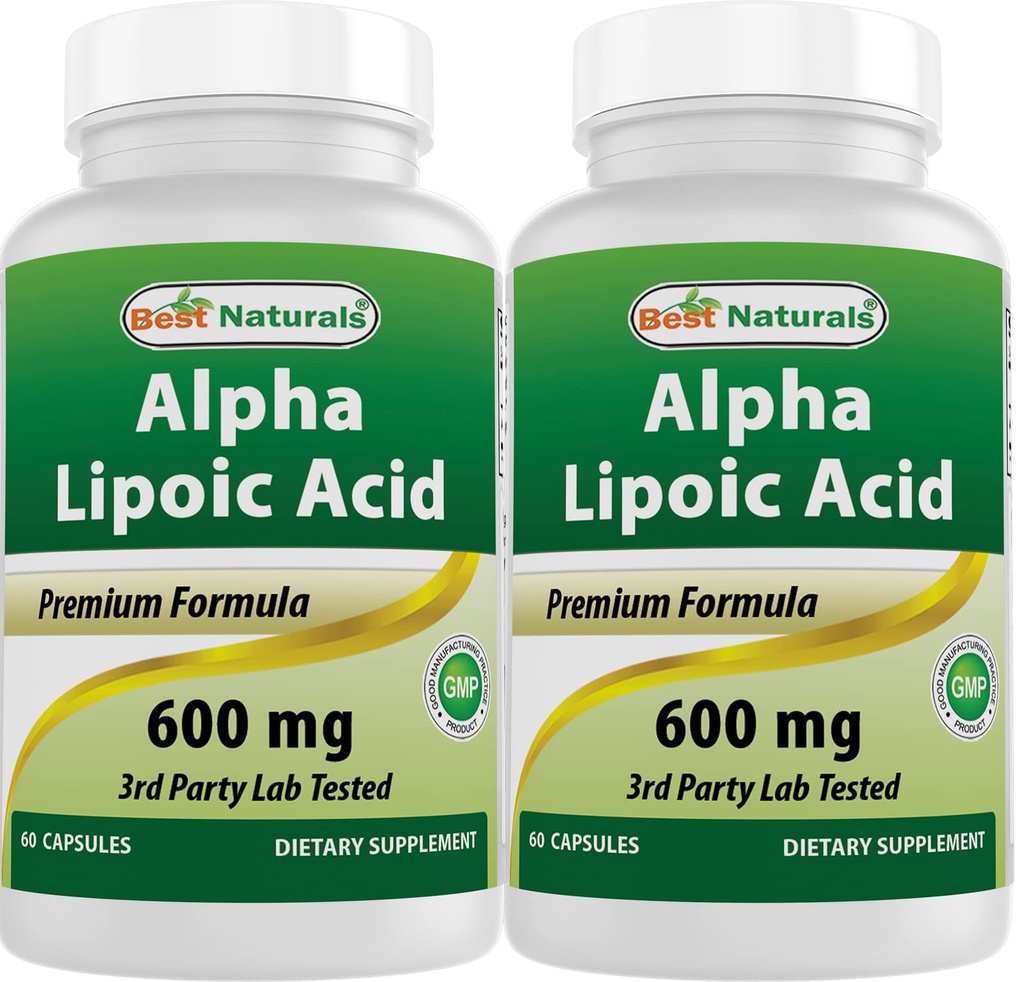 Best Naturals Alpha Lipoic Acid 600 mg 60 Capsules - ALA 强力抗氧化剂(60 Counter of 2)
