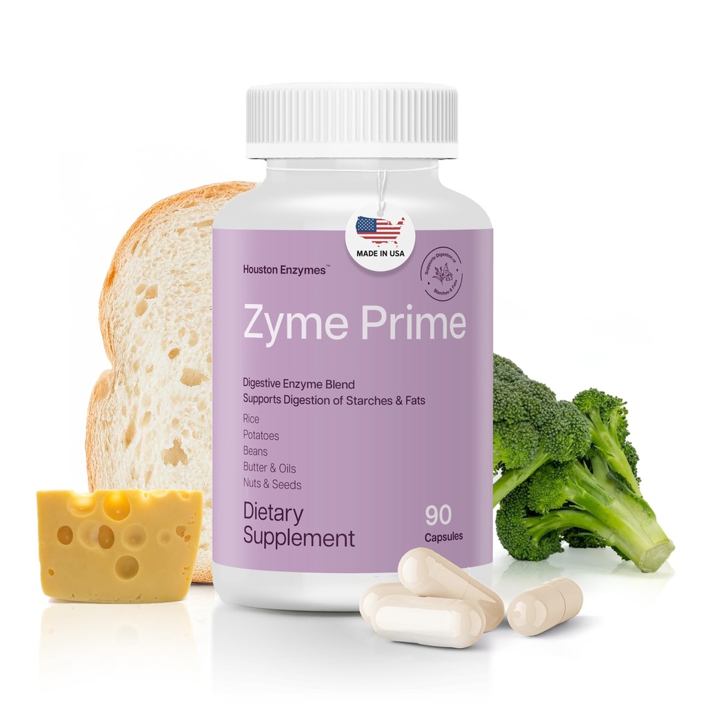 休斯敦酶 - Zyme Prime - 90 Capsules - 消化酶 女性和男性酶 碳化物的消化,脂肪和蛋白质分解,帮助不宽容,布洛丁和气体,消化健康补编