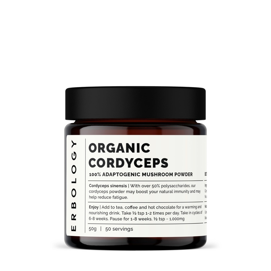 环境学有机体 Cordyceps 蘑菇粉 50 服务 - 48% Beta-glucans - 能量与性能 - Cordyceps Sinensis - 小批量 - 欧洲可持续成长 - Vegan - 非GMO - 无添加填充器