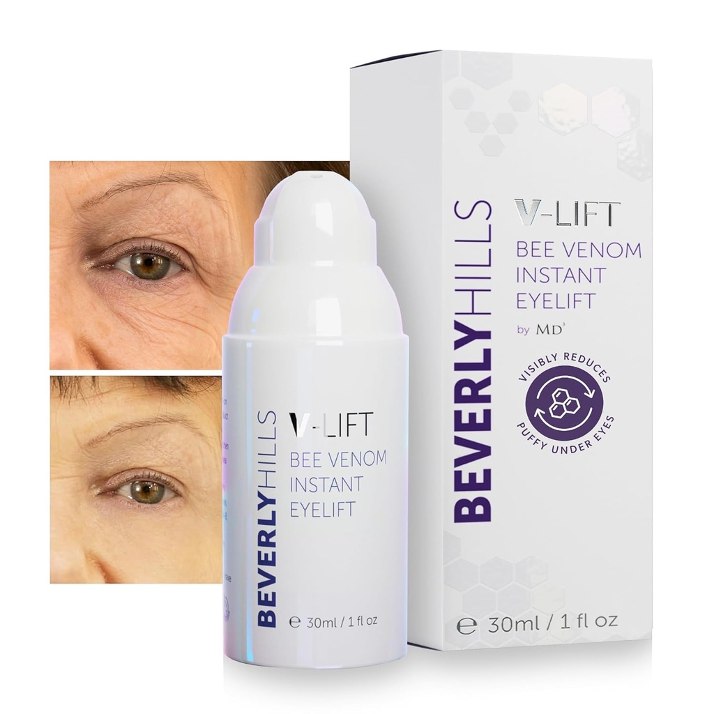 Beverly Hills V-Lift 瞬间眼睛抬起和眼塔克蜂 Venom 血清,用于Puffy眼睛,暗圆,皱纹,以及男女眼袋下治疗 + 30mL(120天供应)