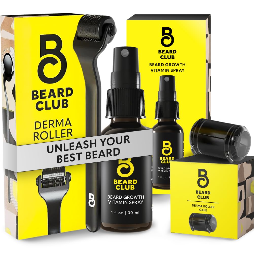 熊熊俱乐部 Premium Derma Roller & Biotin 熊熊生长维生素喷雾器 - Micro needle Roller for Men and Women 配有 540 泰坦姆 微型需求器 - Beard Roller & Beard Oil for Face, Body and Scalp